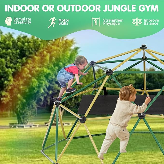 Climbing Dome,10FT Dome Climber with Hammock, Outdoor Jungle Gym for Kids, Supports Jungle Gym up to 1,000 lbs, Rust Resistant, Easy to Assemble, Gift for Kids, Yellow+Blue