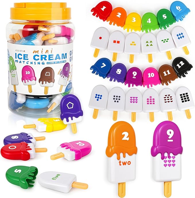 USATDD Numbers Learning Toys Number Popsicles Matching Toy Learning Numbers & Patterns Preschool Learning Activities Montessori Toys Back to School Gifts for Kids Ages 3+