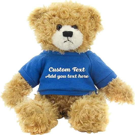 Customized Beige Brandon Bear - 12 inch Personalized Stuffed Bear Plush Toy - Perfect Custom Shirt Bear Gift for Graduation Valentines Graduation Easter Holidays (Royal Blue Shirt)
