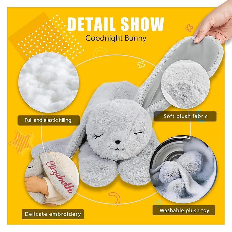 Custom Lying Bunny Plush Embroidered Name Bunny Stuffed Animal, Personalised Rabbit Sleeping Buddy for Baby Birthday Easter Gift for Girls Toddlers Newborn(55CM)