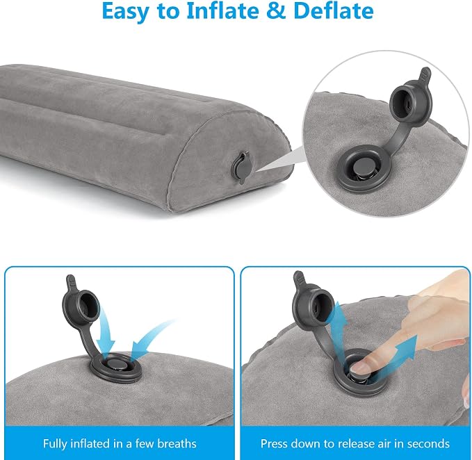 USHMA Inflatable Bolster Pillow, Half Moon Pillow for Legs, Knees, Lower Back & Head | Semi Roll Pillow for Bed, Sleeping | Knee Pillow for Side, Back Sleepers - Ankle & Knee Support - Leg Elevation