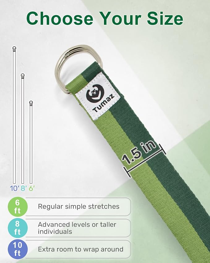 Tumaz Yoga Strap/Stretch Bands [15+ Colors, 6/8/10 Feet Options] with Extra Safe Adjustable D-Ring Buckle, Durable and Comfy Delicate Texture - Best for Daily Stretching, Physical Therapy, Fitness