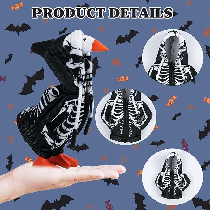 2 Pcs Halloween Desk Goose Outfits 7 Inches, Mini Desk Goose Clothes Skull Hoodie Ghost Hoodie 7 Inch Porch Goose Costume Desktop Goose Accessories for Magnetic Goose Statue Table Decor