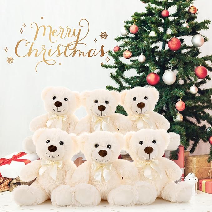 MorisMos Small Teddy Bear Bulk 6 Packs Teddy Bear Stuffed Animal 14" Teddy Bear Plush Toys for Kids, Girls, Birthday Wedding Party, Cream