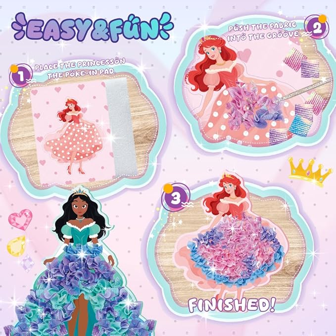 RAJRNED Poke in Fun Magical Princesses Kit, Arts and Crafts for Girls with 8 Magical Princesses & 9 Accessories, Mess-Free Fun for Kids, DIY Craft Kits, Gifts for Girls & Boys Ages 3-12