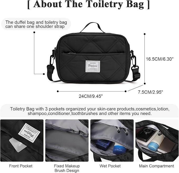 Travel Duffel Bag, Carry On Overnight Weekender Bags for Women | Travel Bag with Wet Pocket & Trolley Sleeve, For Spirit Airlines 18x14x8 Personal Item Bag