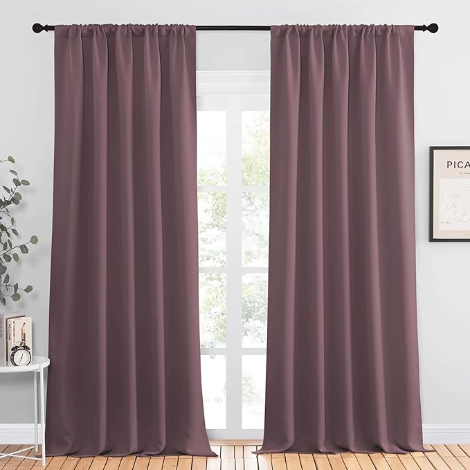 NICETOWN Room Darkening Curtains for Bedroom - Home Decoration Privacy Protection Thermal Insulated Solid Drapes/Draperies for Sliding Glass Door (Dry Rose, Set of 2, 52 x 95 inches)