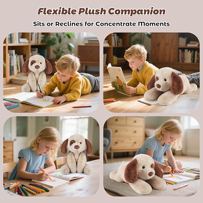 Bobbie & Laxi 24" & 4.5 lbs Weighted Dog Stuffed Animal, Adjustable Sitting & Laying Plush Toy Pillows with Removable Ceramsite Bag for Companion, Cuddly & Soft Gifts for Adults, Kids, Boys and Girls