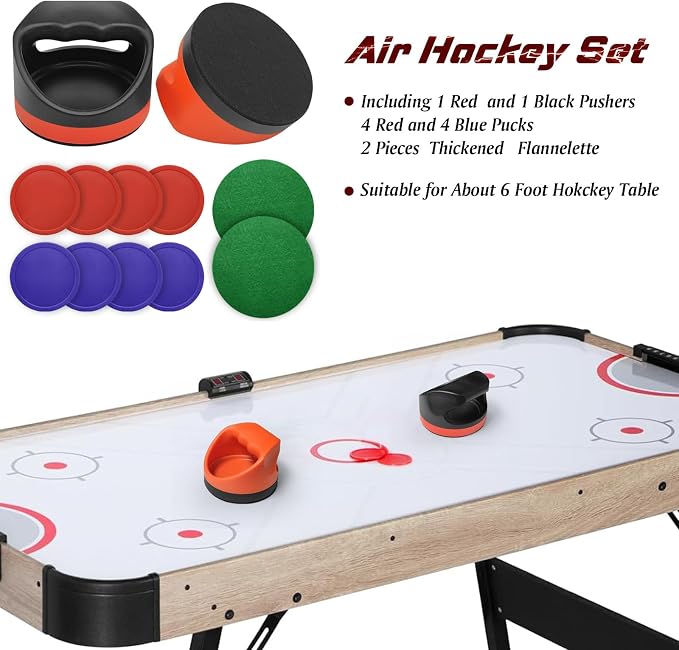 Air Hockey Pushers Air Hockey Pucks &Paddles,Goal Handles Paddles Replacement Accessories for Game Tables Include 2 Pushers, 4 Red &4 Blue Pucks