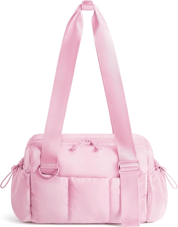 Uselike Small Gym Bag for Women, 7L Mini Duffle Bag for Travel, Lightweight Quilted Puffer Bag for Daily, Cute Shoulder Bag for Dance with Wet Pocket (Pink)