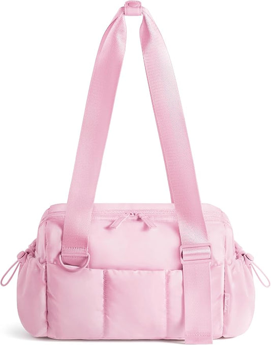 Uselike Small Gym Bag for Women, 7L Mini Duffle Bag for Travel, Lightweight Quilted Puffer Bag for Daily, Cute Shoulder Bag for Dance with Wet Pocket (Pink)