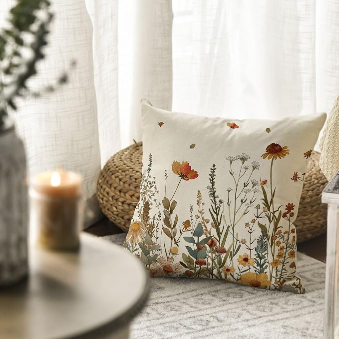 AVOIN colorlife Fall Flowers Throw Pillow Cover 18x18 Inch | Seasonal Autumn Thanksgiving Harvest Decoration for Sofa Couch Farmhouse Living Room Decor