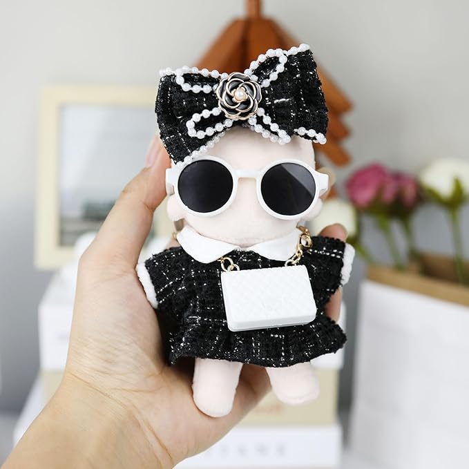 Doll Clothes 15cm Black Outfits for Dolls Elegant Dress Headband Bow Tie Glasses and Bag Exquisite Clothes Accessories Compatible with Doll (Black Bow)