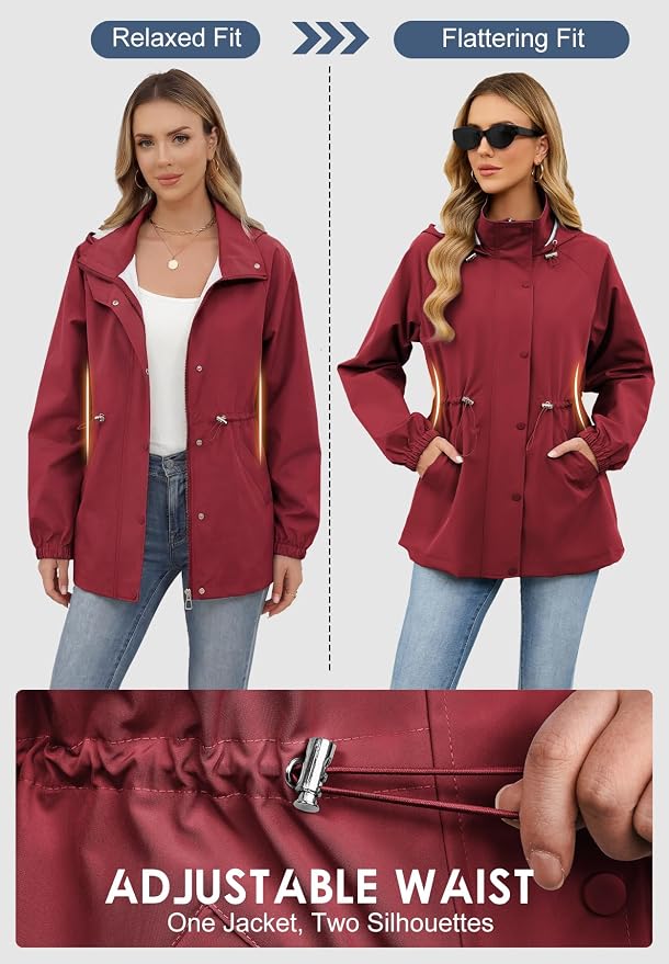 Zando Rain Jacket Women Waterproof - Lightweight Rain Coat with Hood Windbreaker Trench Raincoat for Women 2026 S-2XL