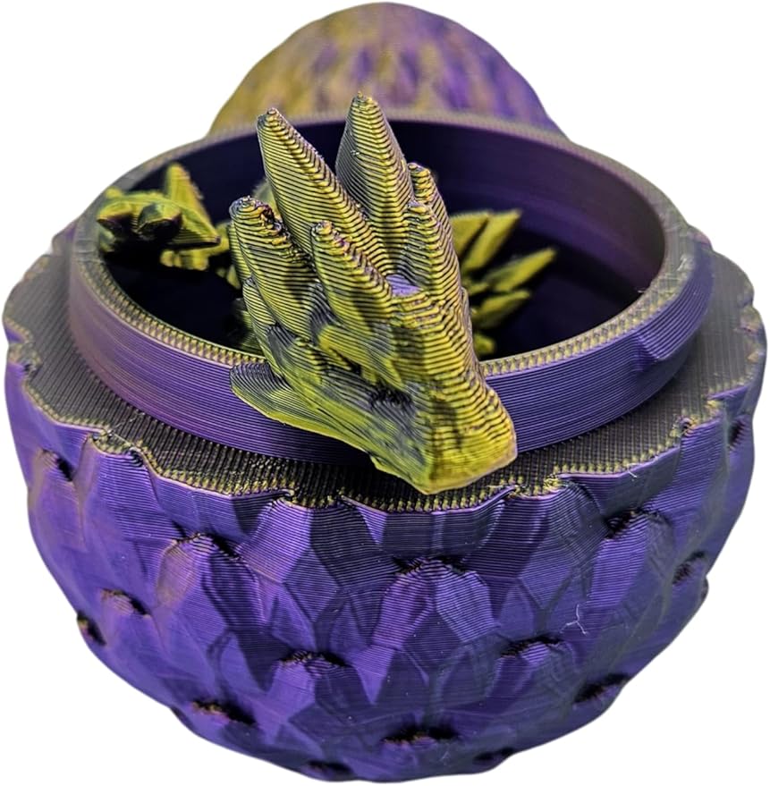 Surprise Dragon Egg Articulating Gemstone Dragon Fidget Figurine - 3D Printed Dragons Flexible ADHD, Autism, Relief Anxiety - Articulated Joints (Gold Purple Black)
