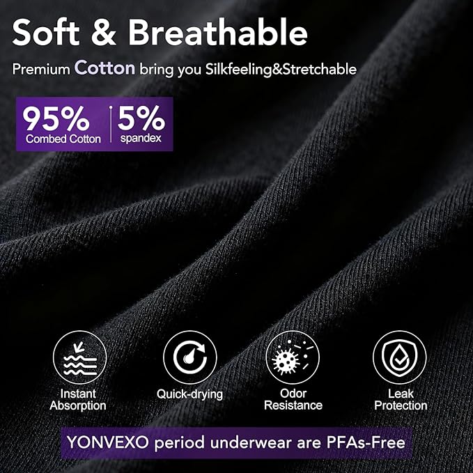 Period Underwear for Women, Overnight Panties Washable& Reusable | 60ML High Leak Proof Underwear, Breathable Cotton Period Briefs for Women/ Girls/ Teens/ Incontinence/ Postpartum