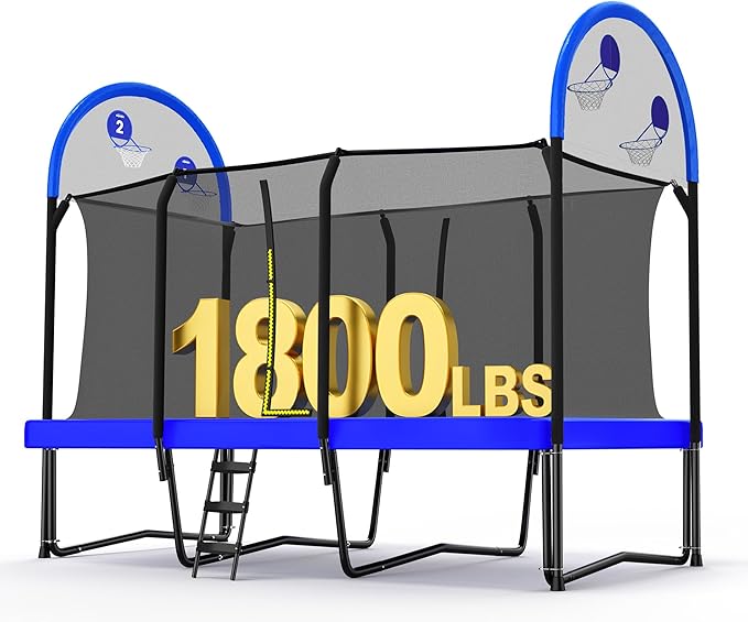 Zupapa 1800LBS Weight Capacity Rectangle Trampoline 10x17FT 9X15FT 8X14FT Outdoor Square Gymnastics Trampolines with Basketball Hoops for Kids Adults Long Large Big Rectangular Tumbling Trampolin
