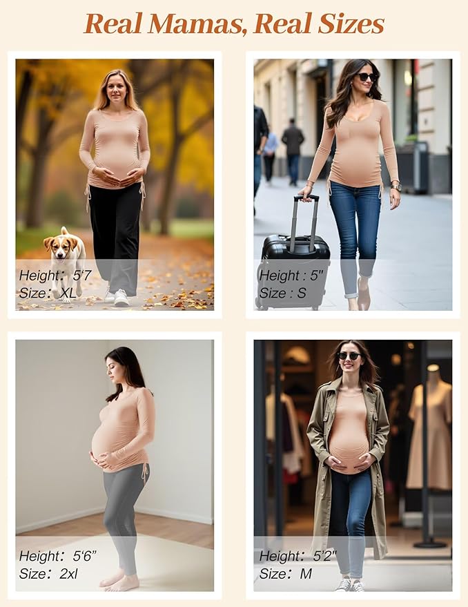 Fotociti Maternity Shirts Long Sleeve, Pregnancy Side Ruched Tops,Women’s Clothes for Mama Work Casual Yoga Wearing