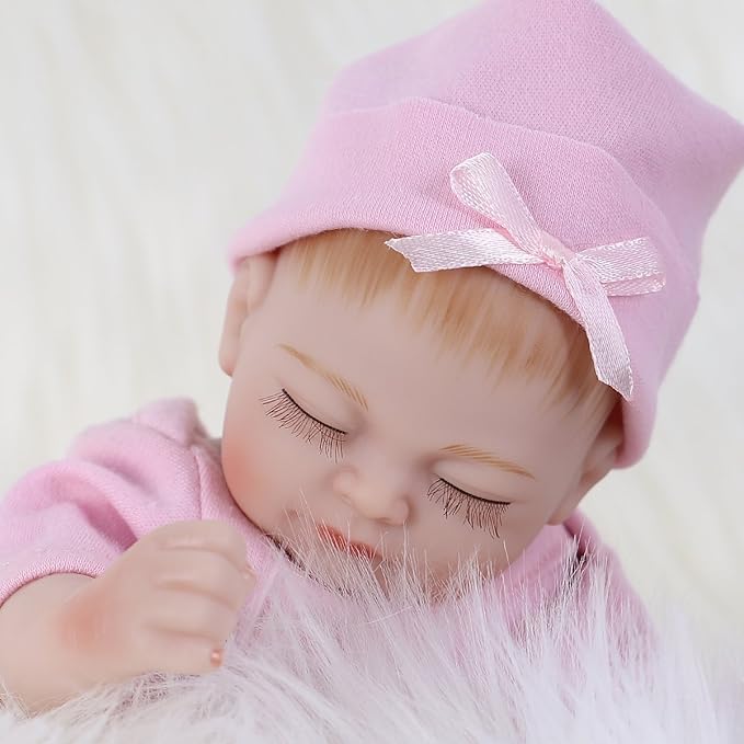ENADOLL Reborn Baby Doll Realistic Silicone Vinyl Baby Girl 10 inch Lifelike Doll Gift Set for Ages 3+(10 inch, Close Eyes Girl)