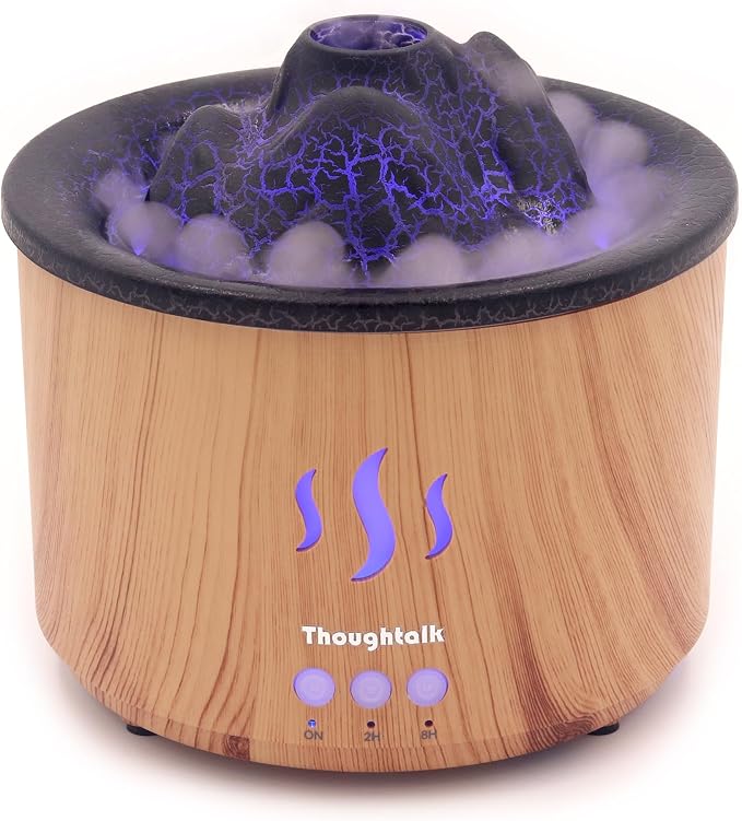 Volcano Essential Oil Diffuser with Jellyfish Mist - 260ml Ultrasonic Aromatherapy Diffuser, Color-Changing LED, Quiet Operation, Auto Shut-Off - Wood Grain Humidifier & Night Light