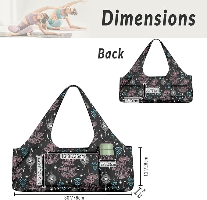 Women's Yoga Bag with Yoga Mat Carrier - Large Mat Pocket Fitness Tote for Pilates, Gym, Travel, Office & Beach