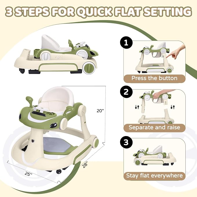 Baby Walker, 4-in-1 Baby Walker with Wheels Portable, Foldable Infant Toddler Walker for Boys Girls 6-18 Month (Bean Green)