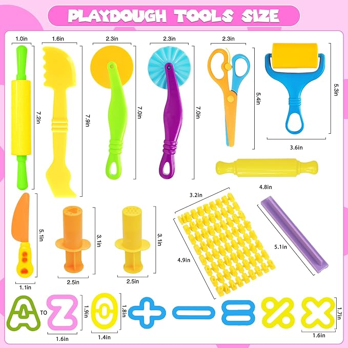 Playdough Tools Set, 58 Pcs Play Dough Sets for Kids Ages 4-8, Creative Play Dough Accessories with Clay Cutters, Roller, Molds, Safety Scissors, Educational Toys for Boys Girls