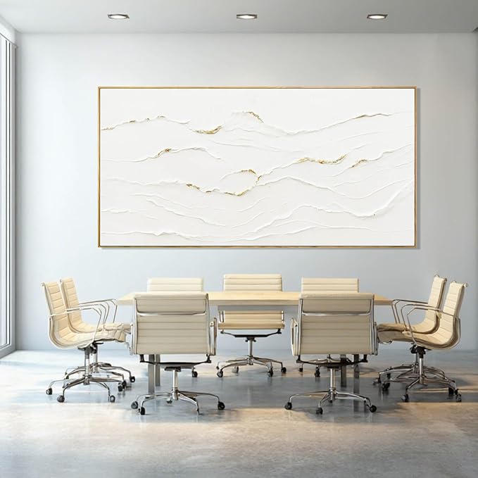 Large Framed White Abstract Gold Wall Art for Living Room 29x58 Inch