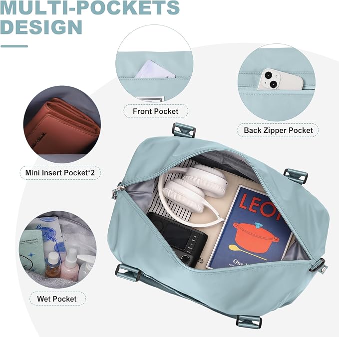 Travel Duffel Bag, Carry On Overnight Weekender Bags for Women | Travel Bag with Wet Pocket & Trolley Sleeve, For Spirit Airlines 18x14x8 Personal Item Bag