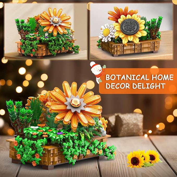 BIGEARN Flowers Bonsai Building Set - DIY Artificial Sunflower Botanicals Collection for Adults, Indoor Plant for Desk & Home Decor, Gift for Girls, Wife & Mother