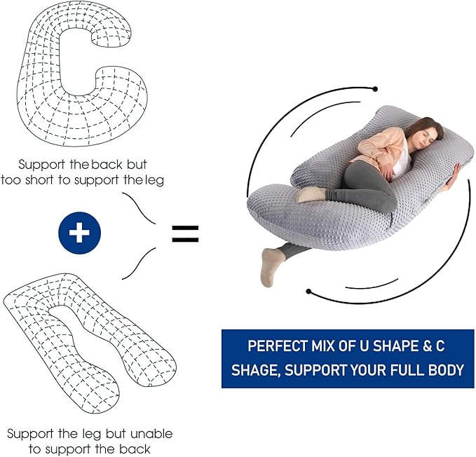 cauzyart Pregnancy Pillows for Sleeping U-Shape Full Body Pillow and Maternity Support - for Back, HIPS, Legs, Belly for Pregnant Women with Removable Bean Velvet Cover(Gray)