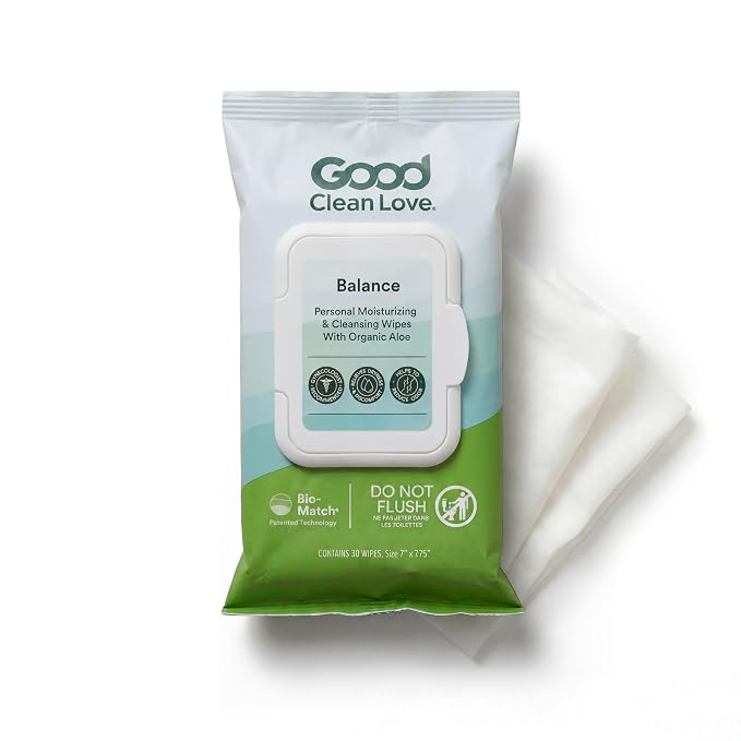 Good Clean Love Balance pH-Balanced Feminine Wipes, Supports Vaginal Health Naturally & Reduces Odor, Non-Irritating Moisturizing & Cleansing Hygiene Product Made with Organic Aloe, (30 Count)