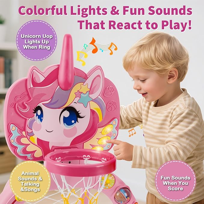 Toddler Basketball Hoop & Soccer Goal: Activity Center with Ring Toss – Unicorn Sports Play Set | Toys for Baby Toddlers 12-18 Months & Boys Girls Ages 1-3 | Indoor Outdoor Birthday