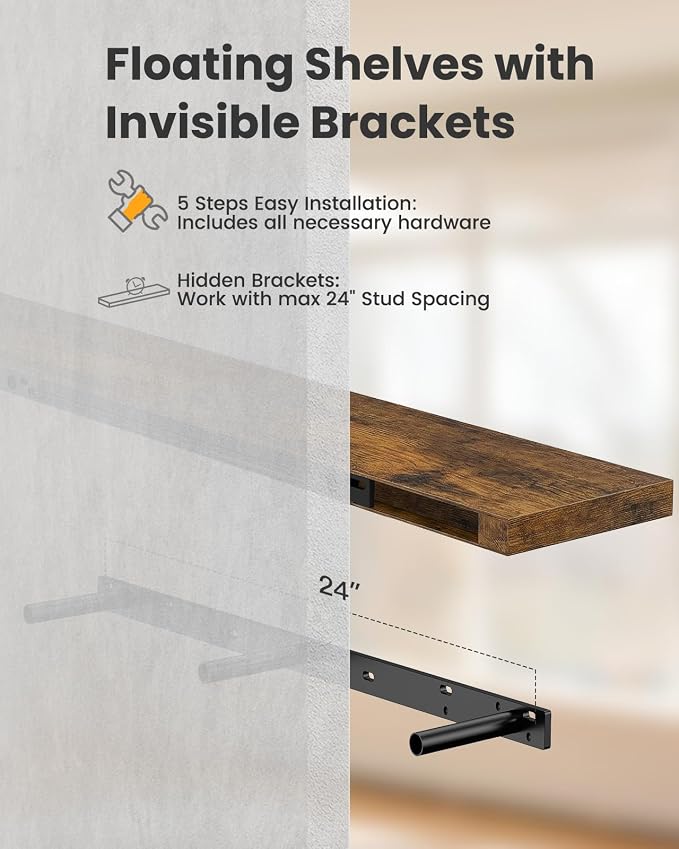 AMADA HOMEFURNISHING 35.4" L Floating Shelves, Wall Shelves Set of 3 for Bathroom/Living Room/Bedroom/Kitchen, Floating Shelves for Wall Decor with Invisible Brackets - AMFS45V