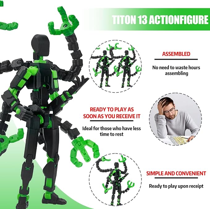 2PCS T13 Action Figure Already Assembled, 3D Printed Multi-Jointed Movable Robot 13 Action Figures Desktop Decorations for Game Lovers Toy, for Collectors Desktop Decorations (Black Green Red)