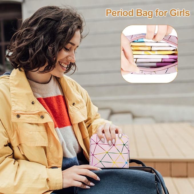 Likesing Sanitary Napkin Storage Bag, Leather Portable Period Bag for Girls Women, Sanitary Napkin Period Pad Pouch Tampon Holder for Purse (Colorful Pink, Small)