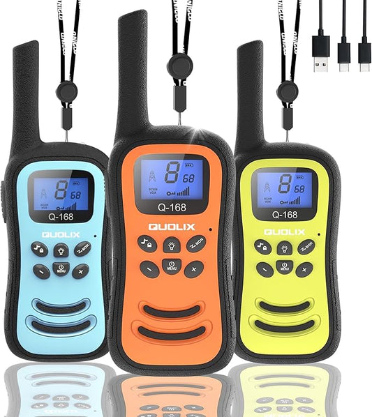 QUOLIX Walkie Talkies for Kids 3 Pack, Rechargeable Kids Walkie Talkies Toy for 3-12 YrO Boys, Long Range Walkie Talkie with 22 Channels & Flashlight Birthday Gifts for Kid’s Outdoor Adventure
