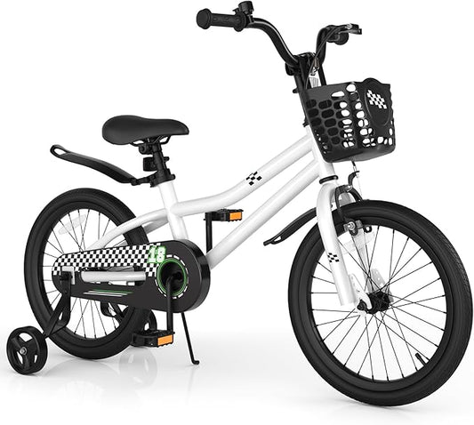COSTWAY Kids Bike, 12 14 16 18 Inch Toddler Bike for Boys & Girls Aged 3-8 Years Old, Kids Bicycle w/Removable Training Wheels, Handbrake & Coaster Brake, Basket, Bell