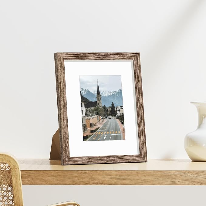 Vittanly 8x10 Picture Frames Set of 9 for Wall Mount or Tabletop, Dark Oak | Display Pictures 5x7 with Mat or 8x10 without Mat, Small Photo Frames, Engineered Wood with Shatter Resistant Plexiglass