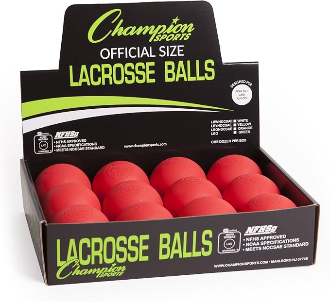 Champion Sports Lacrosse Balls – Official Size SEI Certified, Multi-Color Packs of 3, 6, or 12 for Practice & Games