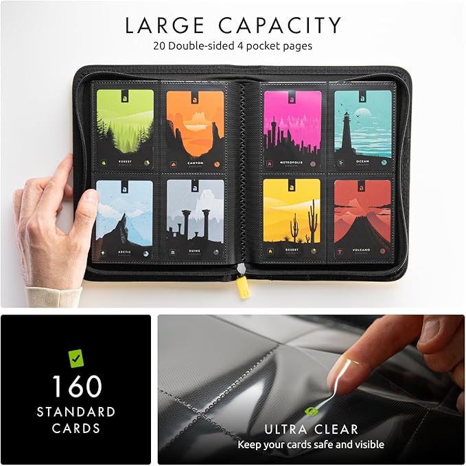 Vault X 4 Pocket Zip Binder, 160 Cards, Exo-Tec Material, 20 Side-Loading Pages (Yellow)
