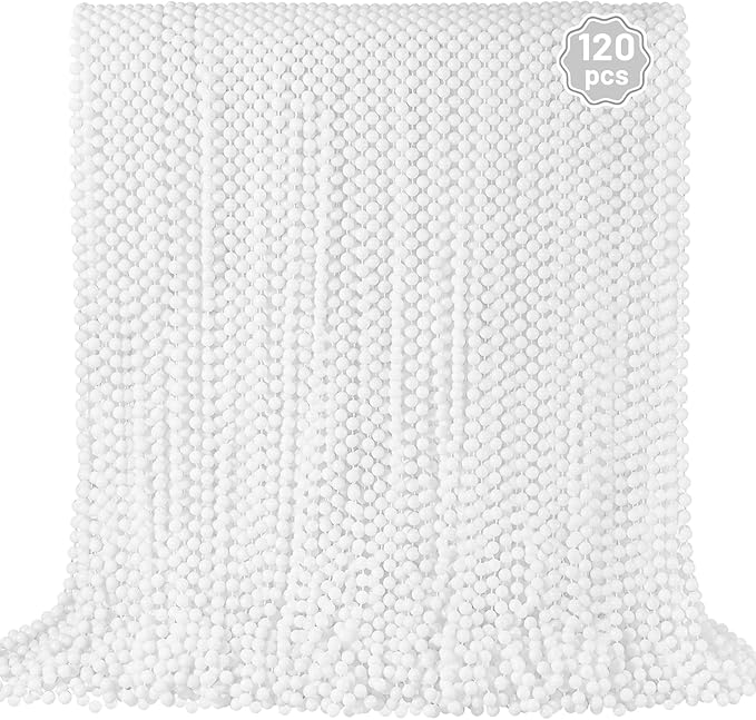 YAXINRUI 120 PCS White Mardi Gras Beads, 33" White Bead Necklaces Party Costume Necklace Round Parade Throw Beads in Bulk for Mardi Gras Christmas Festive Events, Party Favors