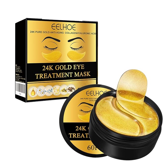 24K Gold Anti-Aging Eye Treatment Mask-Collagen Hyaluronic Acid Formula, Under Eye Patches for Dark Circles, Wrinkles, Puffiness