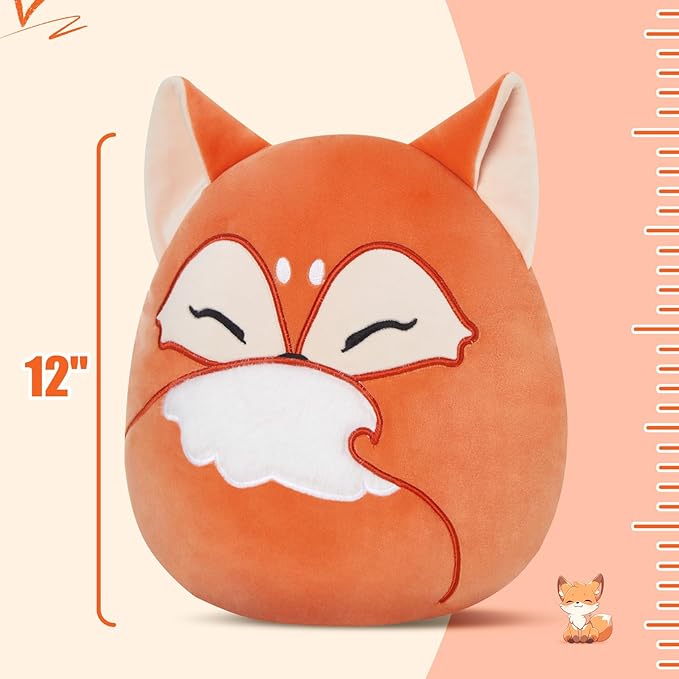 Glow Guards 12-Inch Red Fox Plush Pillow Cute Fox Stuffed Animal Soft Plush Toy Stuffed Animals Birthday Gift for Boys Girls Kids