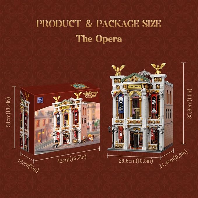 Vintage European Grand Theater Building Set-Modular Model with Crystal Chandelier, Transparent Dome&Expandable Street Scenes Retro Collectible Theater Architecture for Adults &Home Décor Gift