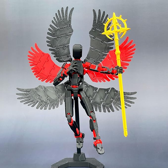(Assembly Completed) 3D Printed T13 Titan 13 Action Figure 5.54-inch Dummy Lucky 13 Action Figure with 9 Types of Weapons and 5 Types of Hands, (Black Red)