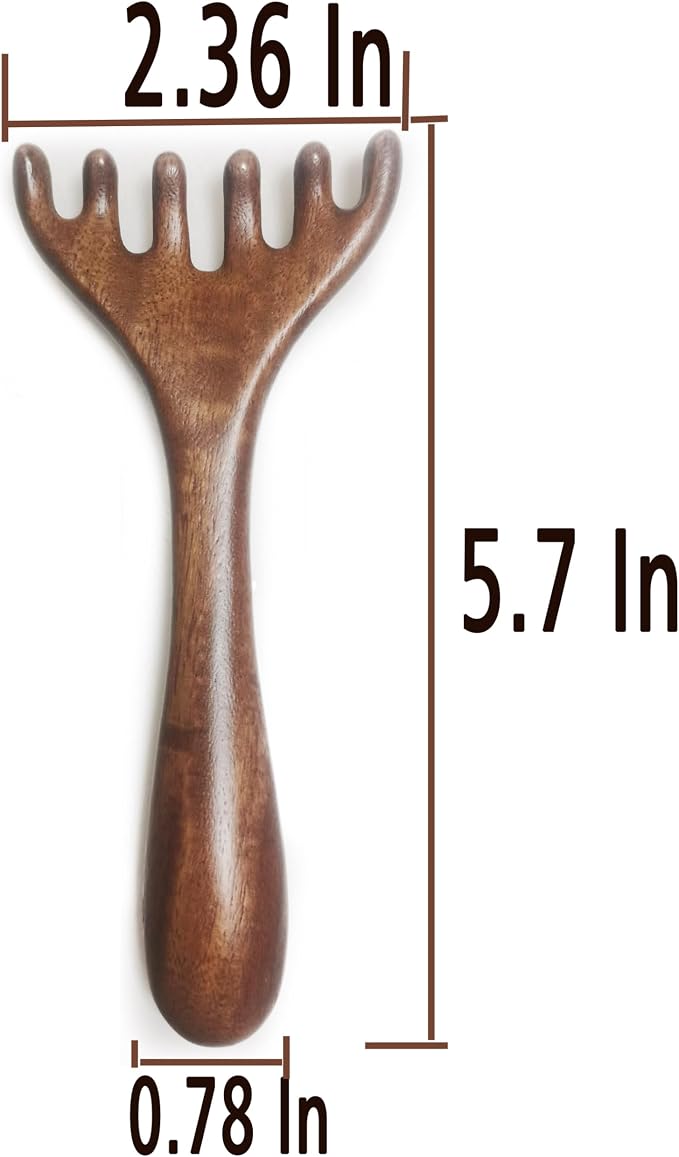 Wooden Self Care Facial Reflexology Hand Self-Massage for Head, Neck and Back, Set of 2 Wood Massage Tools