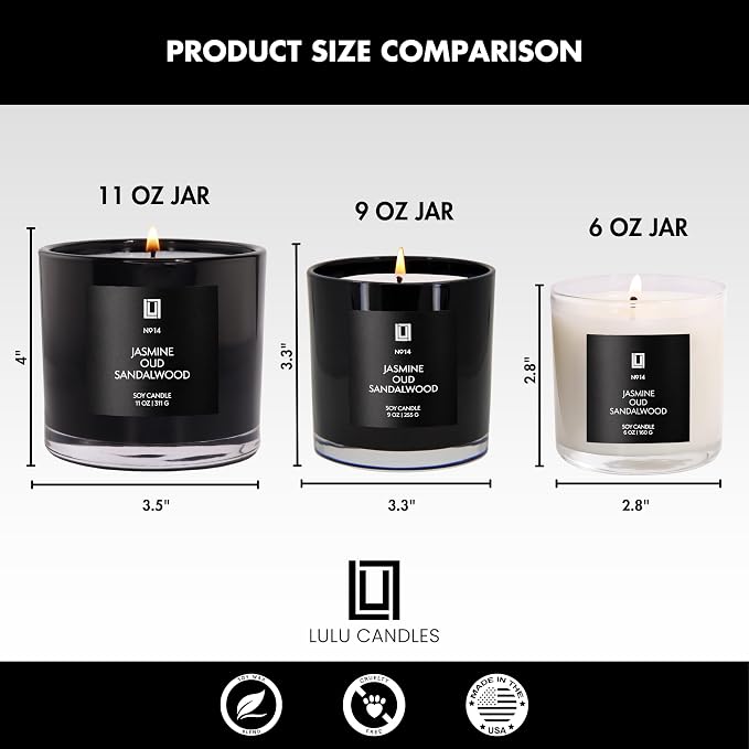 Lulu Candles | Jasmine & Musky Rose | Luxury Scented Soy Jar Candle | Hand Poured in The USA | Highly Scented & Long Lasting | 9 Oz.