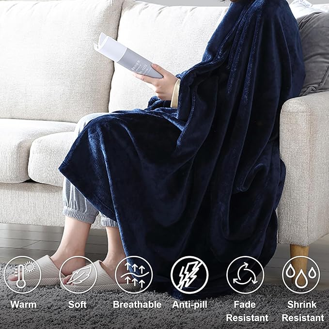 Hansleep Twin Navy Blue Fleece Blanket, Soft Flannel Bed Blanket | Fuzzy Cozy Blanket 60x80 Inches, Multi-use for Bed, Sofa, Couch, Travel, Camping, All Season Warm Lightweight Cover