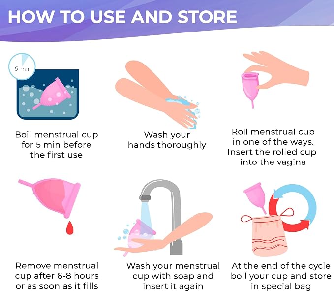 AMZ Medical Supply Silicone Menstrual Cups Small/Large. 100 Pack Period Cups for Women Heavy Flow, Normal Flow. Pink & Transparent Reusable Period Cup + Storage Bag & Brush. Leak Proof Menstrual Cup
